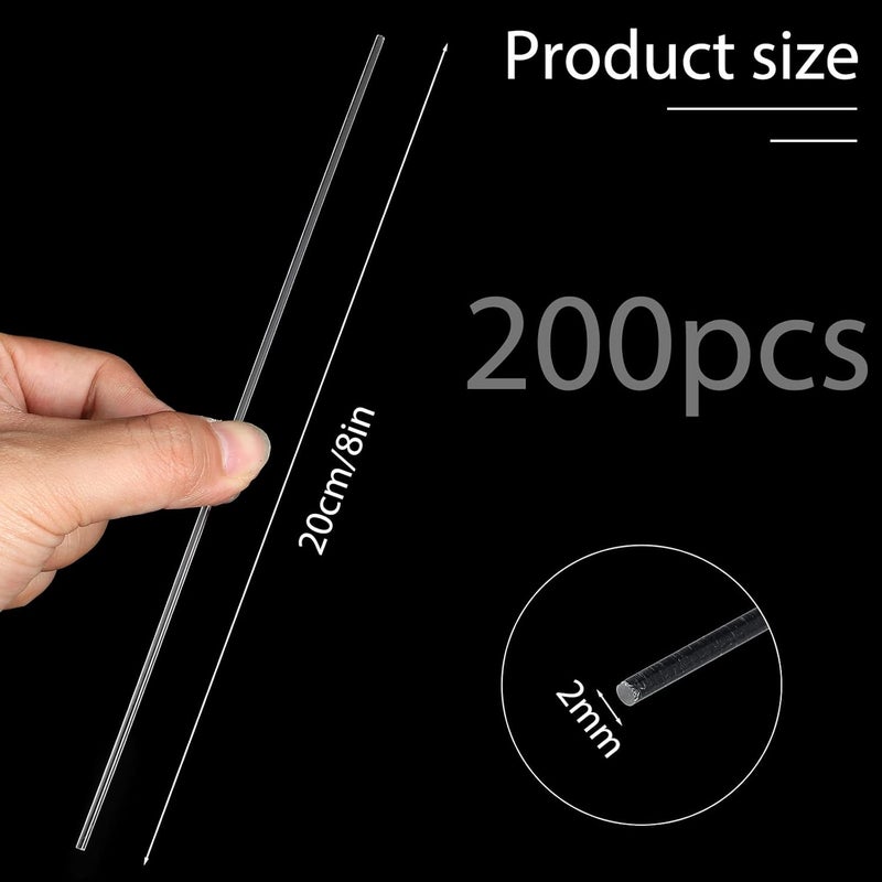 Exclaith 200 Pcs 8 Inch Clear Acrylic Rod 2 mm Clear-Acrylic Dowel Rods Cake Topper Sticks Clearly Round Plastic Rods Cake Dowels for Plant Stakes Curtain Pulls Retaining Rods Shower-Rod - Image 4